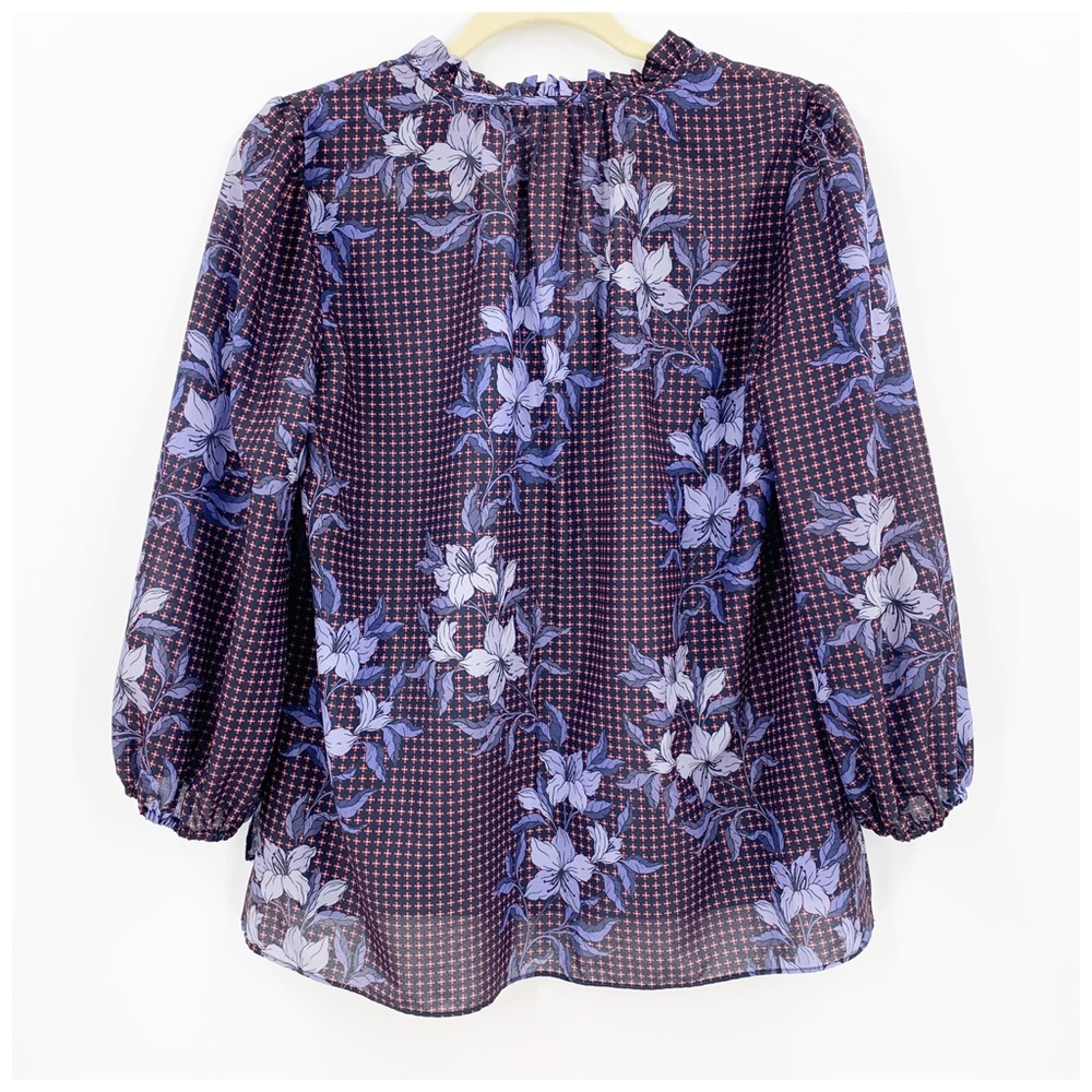 Shoshanna Mixed Floral Print Chiffon Ruffle Tie Neck 3/4 Sleeve Blouse S… - Picture 5 of 13